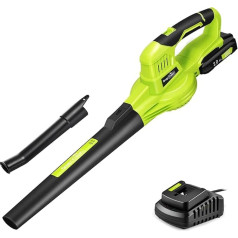 SnapFresh bezvadu lapu pūtējs 20 V 210 km/h 240 m³/h / 2 gaisa ātrumi / ar akumulatoru un lādētāju / viegls, kompakts 1,2 kg dārza pagalma un zāliena kopšanai (zaļš)