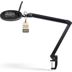 Lumeno LED palielināmā lampa 7215SW Palielināmā lampa ar 127 mm īsta stikla lēcu, darba vietas lampa, kosmētikas lampa, piemērota kosmētikai, amatniekiem, lasīšanas palīglīdzeklis, palielināmā lampa, 5 dioptrijas, melna krāsa