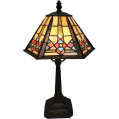 Bieye L30791 Misijas stila galda lampa Tiffany vitrāžas naktslampiņa ar sešstūra formas abažūru, 10