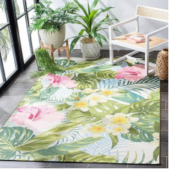 Safavieh Barbados Collection BAR516X Tropical Floral iekštelpu/āra teritoriju paklājs, 6 collas kvadrātveida, zaļš/rozā krāsā