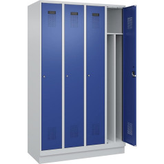 kaiserkraft | Spind Evolo Plus Trennwand mittig | 4 Abteile | lichtgrau/enzianblau | B 1200 mm | mit Bodensockel | Zylinderschloss