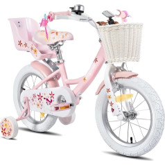 JOYSTAR Jauns vienradzis 12/14/16/18 collu bērnu velosipēds 3-9 gadus vecām meitenēm, meiteņu bērnu velosipēds ar lelles velosipēda sēdekli un mācību riteņiem un grozu strēmelēm, 18 collu ar mācību riteņiem un statīvu