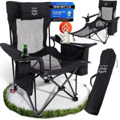 Faltbuddy® Saliekamais kempinga krēsls un klāja krēsls 2-in-1 180 kg Black [XXL Cool Bag] Saliekamais krēsls I Saliekamais krēsls I Makšķerēšanas krēsls Kempinga atpūtas krēsls Pludmales atpūtas krēsls Saliekamais viegls - Makšķerēšana