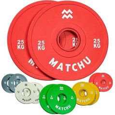 Matchu Sports Frakcionētas plāksnes Mini svaru plāksnes 0,25/0,5/1/1/1,5/2,5 kg 2 komplekts Tērauds ar gumijas ārējo slāni Diametrs 50 mm