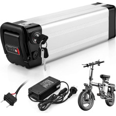 X-go Ebike akumulators, elektriskā velosipēda akumulators E-Bike litija akumulators Silver Fish ar lādētāju, LED indikatora gaisma 350 W 250 W 100 W motoram