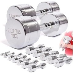 C.P. Sports Chrome hanteles 0,5 kg - 1 kg - 1,5 kg - 2 kg - 2,5 kg - 3 kg - 4 kg - 5 kg - 6 kg - 7 kg - 8 kg - 9 kg - 10 kg - hanteļu pāri, hanteļu komplekts, hromētas hanteles un hanteļu statīvs