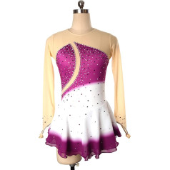 YDHTIZ Vienkārša dāsna daiļslidošanas kleita Sievietes garām piedurknēm Rhinestone vingrošana Sparkly Jersey balerīna tērpi Konkurence Apmācība Apmācība Athletic Female