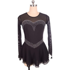 YDHTIZ Sieviešu ziemas sporta daiļslidošana kleita meitenes melna garām piedurknēm Jerseys Rhinestone vingrošana balerīna tērpi Konkurence apmācība sporta sieviešu