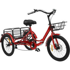 Xilinjyao Sarkans saliekamais trīsritenis ar 7 pārnesumiem - izturīgs velosipēds ar regulējamu sēdekli un bremzēm iepirkšanās, ekskursiju un treniņu vajadzībām