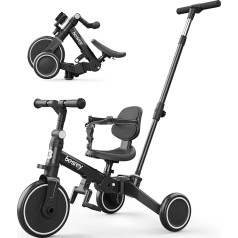 besrey Toddler velosipēds ar vecāku vadāmu stumšanas rokturi 1-3 gadus vecām meitenēm un zēniem, salokāms bērnu trīsritenis, mazuļu trīsritenis ar noņemamiem pedāļiem, regulējams sēdekļa augstums