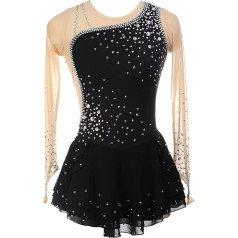 ZSWXF Dāmu daiļslidošanas sacensību kleita Daiļslidošanas sacensības Rock Roller Ice baleta kostīms Meiteņu leotard kleita ritmiskajai vingrošanai, melna, XXL