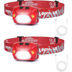 Lepro lukturis LED uzlādējams, 2000 luksu super spilgts lukturis ar sarkanu gaismu un 6 gaismas režīmiem, IPX4 ūdensizturīgs gaismas lukturis, ideāli piemērots kempingam un skriešanai, sarkans [ar USB kabeli]