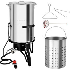 ROVSUN 50QT tītara fritēze ar grozu un statīvu, nerūsējošā tērauda jūras velšu katls, vēžu katls ar 54000 BTU propāna gāzes degli, termometru, pacelšanas āķi un atbalsta statīvu āra ēdienu gatavošanai