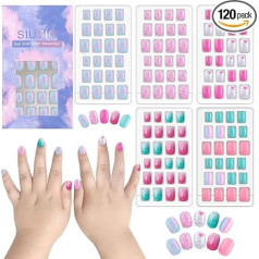120 gabali 5 Pack Kids Press-On Nagi Pre-Ludge Glitter Gradient Gradient Īsas dāvanas bērniem mazām meitenēm Daudzkrāsains Gradients