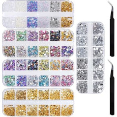 Nail Art Rhinestone Multi Design Nail Art Rhinestone Kit 5 kastes nagu mākslas kristāli dimanti ar 2 pinceti 3D nagu mākslas dizaina DIY rotājumiem