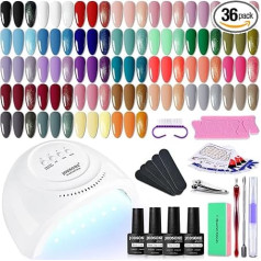 JODSONE Gēla nagu lakas komplekts ar U V gaismu 36 gabali Classic Black and White Nude and Blue Purple Gēla lakas komplekts ar manikīra rīkiem, kas piemērots visiem gadalaikiem Perfekta dāvana