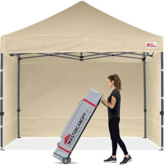 MASTERCANOPY 2,5 x 2,5 m pop-up lapene Saliekamā lapene ar 4 sānu sienām/šonējiem paneļiem tirgum, dārzam, pagalmam, bēša krāsā