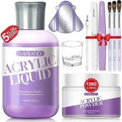 Saviland akrila nagu komplekts, 120 g caurspīdīga akrila pulvera un 150 ml akrila šķidruma nagiem, akrila nagu sākumkomplekts, akrila šķidrums ar otiņu, akrila pulvera nagu komplekts, akrila nagu komplekts, akrila nagu komplekts