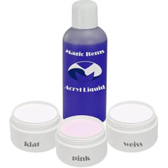 Magic Items Akrila komplekts 3x caurspīdīgs / rozā / balts pulveris Plus 100 ml šķidruma.