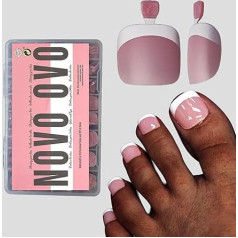 NOVO OVO Glue-On Toenails, Mākslīgie pirkstu nagu uzlikšanas nagi, ogu rozā nagu uzlikšanas nagi, Mākslīgie nagu uzlikšanas nagi, Soft Gel Full Cover Toenail Tips Set, Kāju nagi x 15 izmēri, 360 gabaliņi