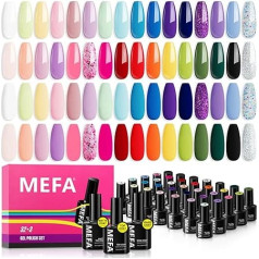 MEFA UV nagu lakas komplekts, 35 gabalu gēla nagu laka ar bāzes un virsējā pārklājuma matējumu, 32 krāsas pasteļrozā zila, zila, violeta, vasaras makaronu gēla laka Shellac nagu laka UV gēla komplekts nagu mākslas nagu dizainam
