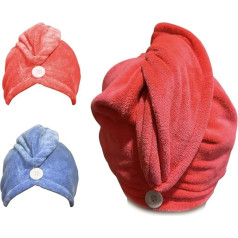 E&J matu dvieļi sievietēm Ultra absorbējošs mikrošķiedras matu žāvēšanas dvieļi 2 Pack 25x65cm Eco Friendly izturīgs auduma turbāns mitru garu biezu matu žāvēšanai Rose Red un Blue