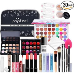 JasCherry Make-Up Case komplekts sievietēm, 30 gabaliņu pārnēsājams ceļojumu kosmētikas komplekts - pilnīgs kosmētikas komplekts ar acu ēnu paletēm, lūpu krāsas otu, dāvana sievietēm un meitenēm
