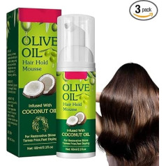 Olive Oil Set Mousse, Olive Oil Volume Styling Mousse, 3 gabali 60 ml matu veidošanas putas Ilgnoturīga Anti Frizz Olive Oil putu putas vīriešiem un sievietēm cirtainiem matiem