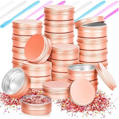 MotBach 24 Pack 14.2g alumīnija bundžiņas atkārtoti uzpildāmie trauciņi alumīnija skrūvītes apaļas skārda bundžiņas ar vāciņiem ziedēm, losjonam, kosmētikai, lūpu balzamam, krēmam, svecēm, 15ml, rozā zelts