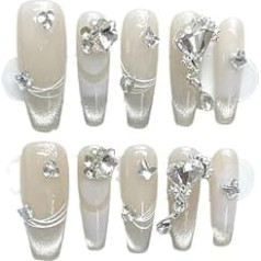 Nude Skin Shiny Diamond Handmade Portable Nail Beauty Patch noņemams mākslīgo nagu apmetums (L)