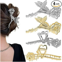 4gab Rose Lieli metāla matu klipi Rhinestone Flower Claw Rose Headpiece matu klipi Stipra matu klipu turēšana Modes matu aksesuāri sievietēm Meitenēm