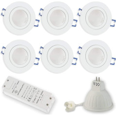 6x LED iegremdējamie prožektori balti apaļi 7 vatu silti balti, silti balti, ļoti plakani, 12 V MR16, piemēroti vannas istabai, izmantošanai ārpus telpām, IP44-60-70 mm caurums, apaļš punkts