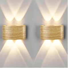 EOEO Pack of 2 LED sienas lampas iekštelpu āra koka izskats sienas gaisma uz augšu un uz leju punktveida gaisma IP54 ūdensizturīgs āra sienas apgaismojums viesistabai guļamistabai gaitenim gaitenim kāpnēm dārzam 4 spuldzes 3000 K