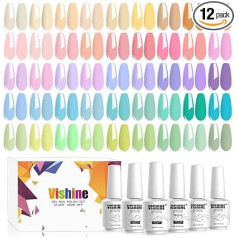 Vishine 48 gabalu pasteļgēla nagu lakas komplekts ar gela bāzes virsējo pārklājumu Macaron Colours Collection Bright UV Gel Nail Art Solid Colours Dekorācijas sievietēm Meitenes Ziemassvētku dāvana