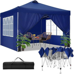 COBIZI lapene 3 x 3, saliekamā lapene 3 x 3 m, ūdensnecaurlaidīga, stabila, ziemcietīga, pop-up lapene ar 4 sānu paneļiem un 4 smilšu maisiem, UV aizsardzība 50+, saliekamā dārza lapene, tumši zila