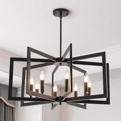 HvKvHvY Vintage dzīvojamās istabas lampa, E14 ģeometriskā lauku mājas piekaramā gaisma 8 gaismas industriālie metāla griestu gaismekļi Dzīvojamā istaba virtuves salai, gaitenim, ēdamistabai (melna)