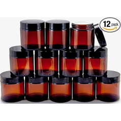 Vivaplex 12 x 120 ml apaļas stikla burciņas ar iekšējām starplikām un melniem vāciņiem