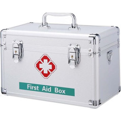Alouweekuky 30 x 19 x 17 cm zāļu kaste, metāla zāļu organizatora kaste, pirmās palīdzības futrālis ar pārnēsāšanas siksnu, liela zāļu uzglabāšanas kaste, 30 x 19 x 17 cm zāļu uzglabāšanas kaste