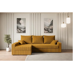 Altdecor Stūra dīvāns ar guļamfunkciju un gultas kastīti Stūra dīvāns Stūra dīvāns Dīvāns L-veida universāls, izkārtojums pa kreisi/pa labi Dīvāns gulta Paplašināms dzīvojamās istabas laukums Alesia-L -231x140x90cm Sinepju dzeltena kr