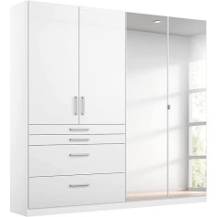 Rauch Möbel Homburg drēbju skapis ar veramām durvīm, balts / spīdīgi balts, 4 durvis ar spoguli un 4 atvilktnes, komplektā ietilpst 3 plaukti un 1 drēbju turētājs, 181 x 197 x 54 cm (platums x augstums).