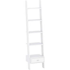Glmeble Frank trepju plaukts, grāmatu plaukts, vannas istabas plaukts ar plauktiem un atvilktni, dekoratīvs priekšmets baltā krāsā (45 cm balta/atvilktne)