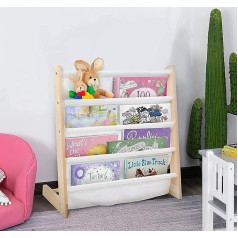 Gototop Bērnu koka grāmatu plaukts ar 4 nodalījumiem guļamistabai rotaļu istabai skolai 62 x 64 x 26 cm