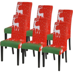 Souarts Xmas Ziemassvētku Ziemassvētku krēslu pārvalki, komplekts 1/2/4/6, elastīgs krēslu pārvalks, moderns pārvalks, dekoratīvs krēslu pārvalks, universāls piemērots ēdamistabai, ballītēm, banketiem (komplekts no 6, sarkans)