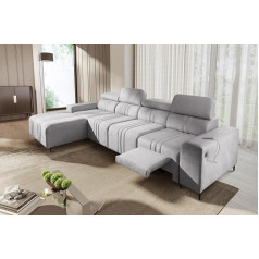 All4All Fabio XII Mix stūra dīvāns ar miega funkciju, 340 cm x 183 cm, stūra dīvāns ar gultas lodziņu, L-veida dzīvojamā ainava, moderns, XXL dīvāns ar kāju paliktni, kreisā puse, pelēks, viegli tīrāms audums 26