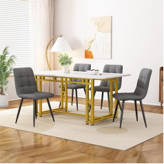Soweiz Moderns virtuves pusdienu galda komplekts, 120 x 70 cm, zelta ēdamgalds ar 4 krēsliem, samta ēdamistabas krēsli, zelta krāsas dzelzs kāju galds (samts, melns)