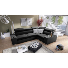 All4All Plato Stūra dīvāns ar miega funkciju 282 x 205 cm - Dīvāns ar gultas kastēm - L-veida dīvāns - Stūra dīvāns - 4 personām - Dzīvojamā istaba - Labajā pusē - Melns 26