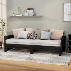 Tidyard Izvelkamā dienas gulta Dīvāna gultas rāmis melns priedes masīvkoks 2 x (90 x 200) cm