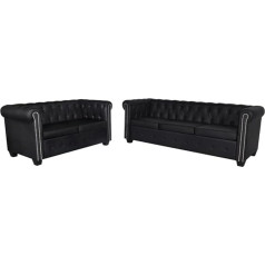 LAPOOH Chesterfield dīvāns 2 un 3 sēdvietas dīvāns dzīvojamai istabai dzīvokļiem atpūtas dīvāni un dīvāni Atgāžamais dīvāns mākslīgā āda melns