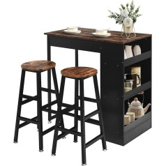 Relax4Life Bāra galdu komplekts, 3 gabali, galda galds ar 2 bāra krēsliem un 3 plauktiem, ēdamgalds un taburete ar metāla rāmi, ēdamgalds 2 personām, industriāls dizains, Vintage Brown + Black