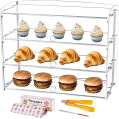 Baoshishan Akrila vitrīna, caurspīdīga maizes ceptuves vitrīna, maizes skapis, 3 līmeņu akrila statīvs maizes konditorejas izstrādājumiem Cupcake Donut ar servēšanas knaiblēm 50 x 40 x 24 cm